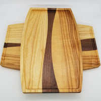 Spring Hill historic ash and walnut ribbon cutting board and serving try set