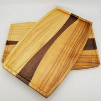 Spring Hill historic ash and walnut ribbon cutting board and serving try set